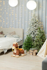 room decorated for Christmas and New Year