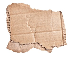  One ripped piece of cardboard material over isolated white background