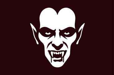 Evil white vampire face on a dark background. Silhouette, logo, print