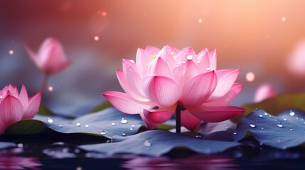 Pink lotus flower or water lily in water. Meditation, spa, spirituality concept background