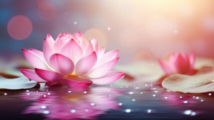 Pink lotus flower or water lily in water. Meditation, spa, spirituality concept background