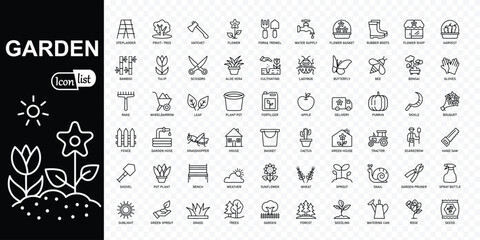 Garden editable stroke icons pack. Thin line icons set. Simple vector illustration.