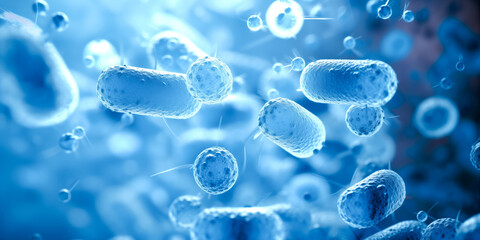 Bacterial colony Bacteria Blue color Microbes. Concept of science and medicine banner