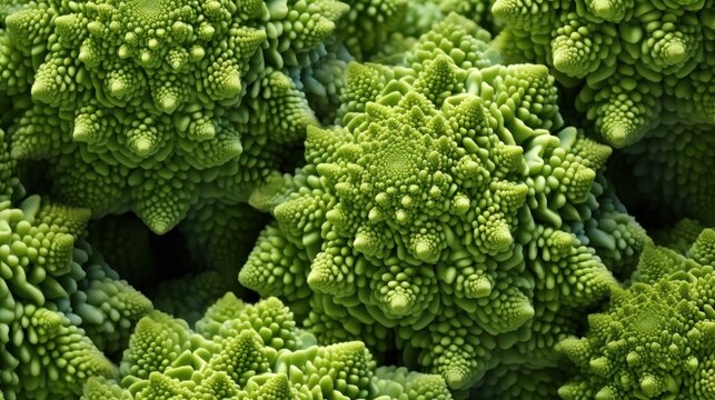  a close up of a bunch of broccoli florets that are green with lots of small holes in the middle of the center of the florets.