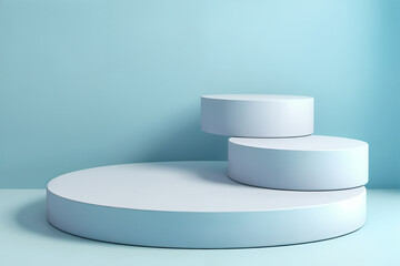 3d rendering of white round podium on blue background. Scene for product presentation