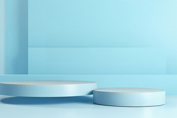 Abstract minimal scene with blue podium. Mock up for design, 3D render