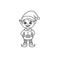 Fototapeta premium cute cartoon elf isolated on white background. Cute coloring page for kids. Vector illustration