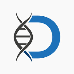 Dna Logo On Letter D, Genetics Logotype, Medicine Symbol