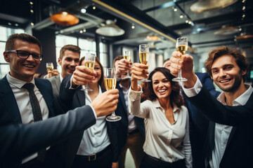 group of businesspeople celebrating a success in the office