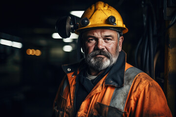 Fototapeta premium Portrait of a miner inside a mining mine