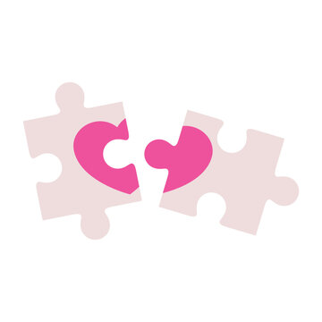 Logo del d&iacute;a de San Valent&iacute;n. Silueta de coraz&oacute;n en piezas de puzzle roto para su uso en felicitaciones y tarjetas