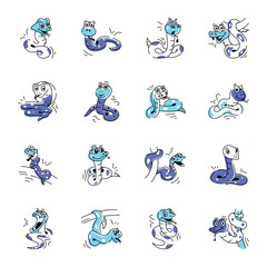 Fototapeta premium Set of Poisonous Snakes Hand Drawn Icons
