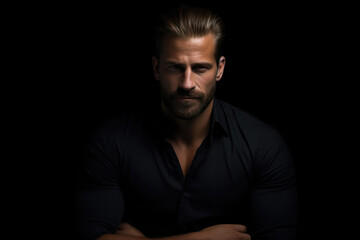 Fototapeta premium Sleek and Sophisticated: Handsome Guy in Black