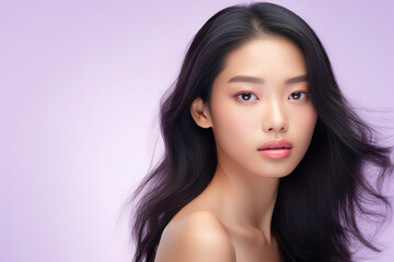 Naklejka premium Lavender Dreams: Portrait of a Radiant Asian Girl