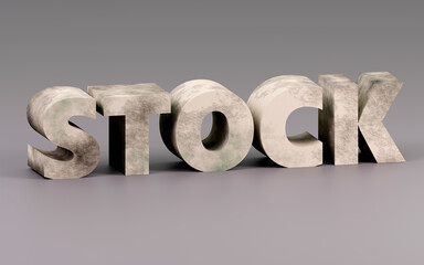 Luxury concrete inscription stock on grey podium, soft light, smooth background, 3d rendering