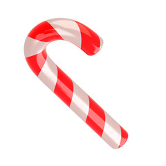 Christmas Candy Cane. 3d render icon. Rose gold ans white stripes. 