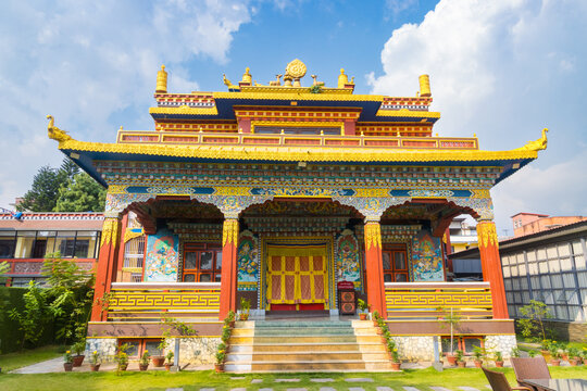 A monastery gumba in UNESCO World heritage Boudhanath Stupa aka Bouddha in Kathmandu, Nepal