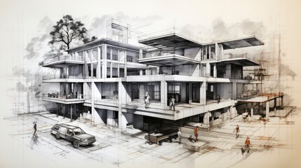Fototapeta na wymiar Architectural Blueprint of a Multi-Level Building in Progress.