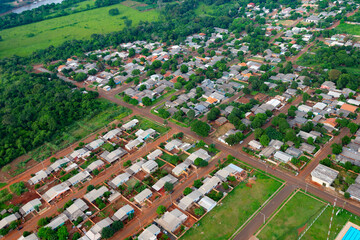 Fototapeta na wymiar Aerial view of a small village in the Brazilian jungle.