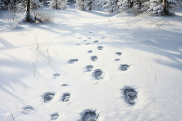 Fototapeta na wymiar Snowy Pathways: Signs of Wildlife Movement