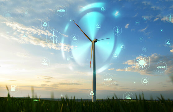 Wind energy and sustainable resources. Renewable energy technology.Sustainable Development Goals (SDGs).Renewable resource technology to reduce pollution and carbon emissions.
