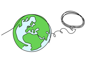 Abstract color planet Earth with comment as line drawing on white