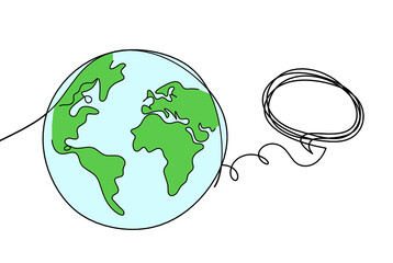 Abstract color planet Earth with comment as line drawing on white