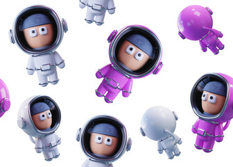 Large scale Pattern of white and pink astronauts. 3D render.