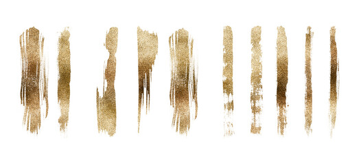 Thin watercolor strokes with metallic gold mixed with copper, with shimmer particles. Gold Brush...