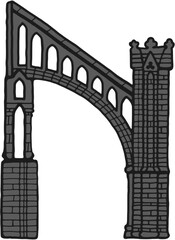 Fototapeta premium Gothic flying buttress stylized drawing. Architectural stone support; european medieval cathedral/church piers illustration, vector 