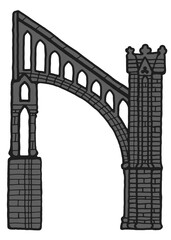 Gothic flying buttress stylized drawing. Architectural stone support; european medieval cathedral/church piers illustration
