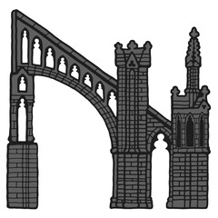 Gothic flying buttress stylized drawing. Architectural stone support; european medieval cathedral/church piers illustration
