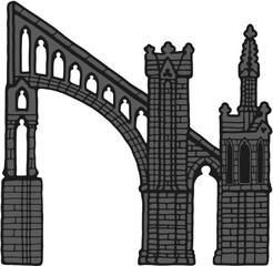 Gothic flying buttress stylized drawing. Architectural stone support; european medieval cathedral/church piers illustration, vector
 - obrazy, fototapety, plakaty