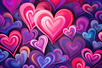 Colorful hearts pattern background. Valentine's Day card.