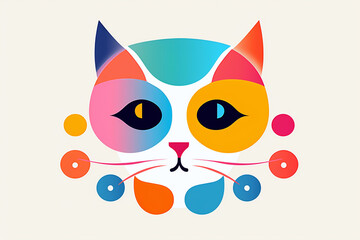 Fototapeta premium Abstract colorful geometric cat face with one closed eye