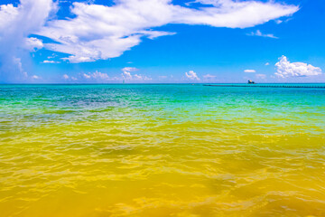 Tropical Caribbean beach clear turquoise water Playa del Carmen Mexico.