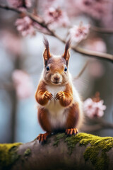Generative AI illustration of funny squirrel in spring