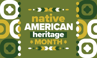 Native American Heritage Month. American Indian culture. Celebrate annual in in November in United States. Tradition Indian pattern. Poster and banner. Vector authentic ornament, ethnic illustration