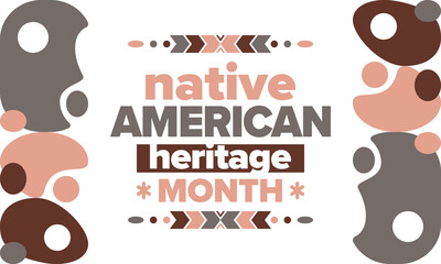 Native American Heritage Month. American Indian culture. Celebrate annual in in November in United States. Tradition Indian pattern. Poster and banner. Vector authentic ornament, ethnic illustration