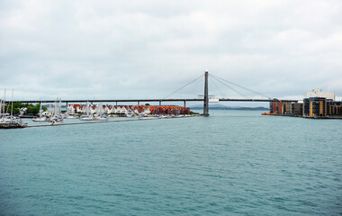 Fototapeta premium Stavanger City Bridge (Stavanger bybru) cable-stayed bridge opened in 1978 in the center of Stavanger, Norway, nothern Europe
