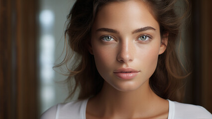 Portrait of beautiful young woman with clean fresh healthy skin 