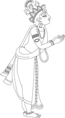 Lord Krishna in Indian mythology. Wall painting in Rajasthan India. Kalamkari. for a coloring book, textile fabric prints, phone case, greeting card. logo, calendar	
