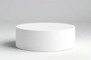  White round empty table on white wall background, mockup concept suitable for presentations such as product or product display. abstract © omune