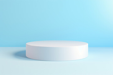 White round empty table on blue wall background, mockup concept suitable for presentations such as product or product display.