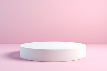 White round empty table on pink wall background, mockup concept suitable for presentations such as product or product display.