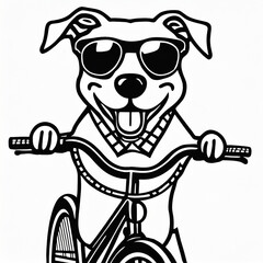 cagnolino stilizzato con occhiali da sole che guida contento la sua bicicletta 