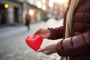 Close-ups of random acts of kindness in urban settings, portraying unexpected displays of love and generosity, with copy space