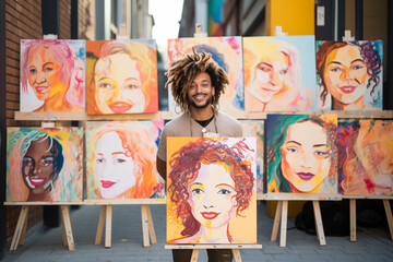 Portraits depicting artists or performers using their talent to spread messages of love and...