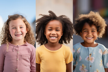 Portraits of kids engaging in inclusive play, embracing diversity and fostering a sense of unity, with copy space