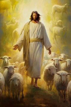 Jesus Christ as the good shepherd. Ai generativ.